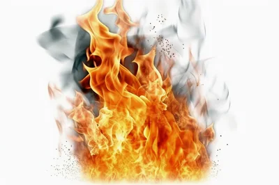 Intense Fire Flames With Smoke On White Background
