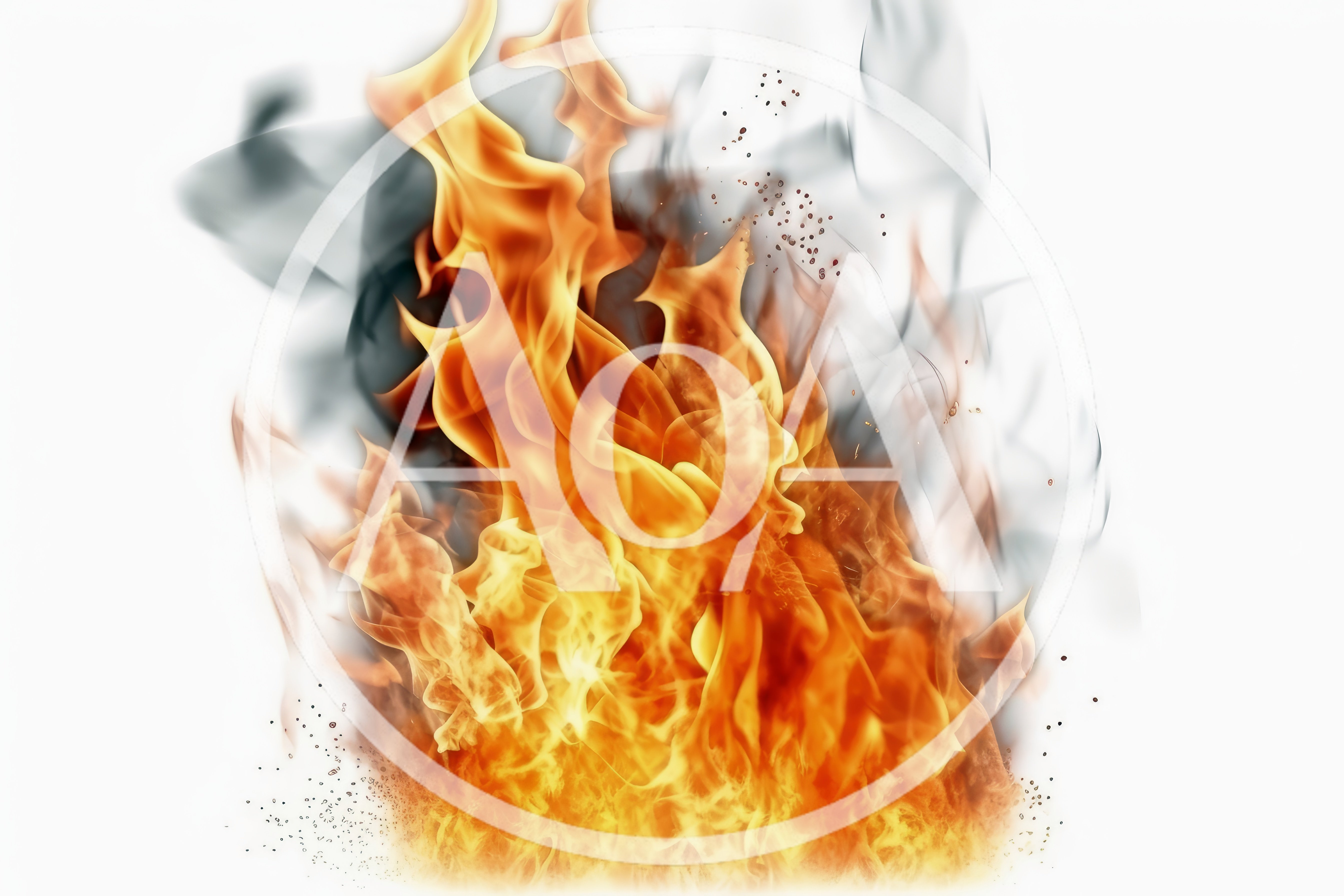 Intense Fire Flames With Smoke On White Background