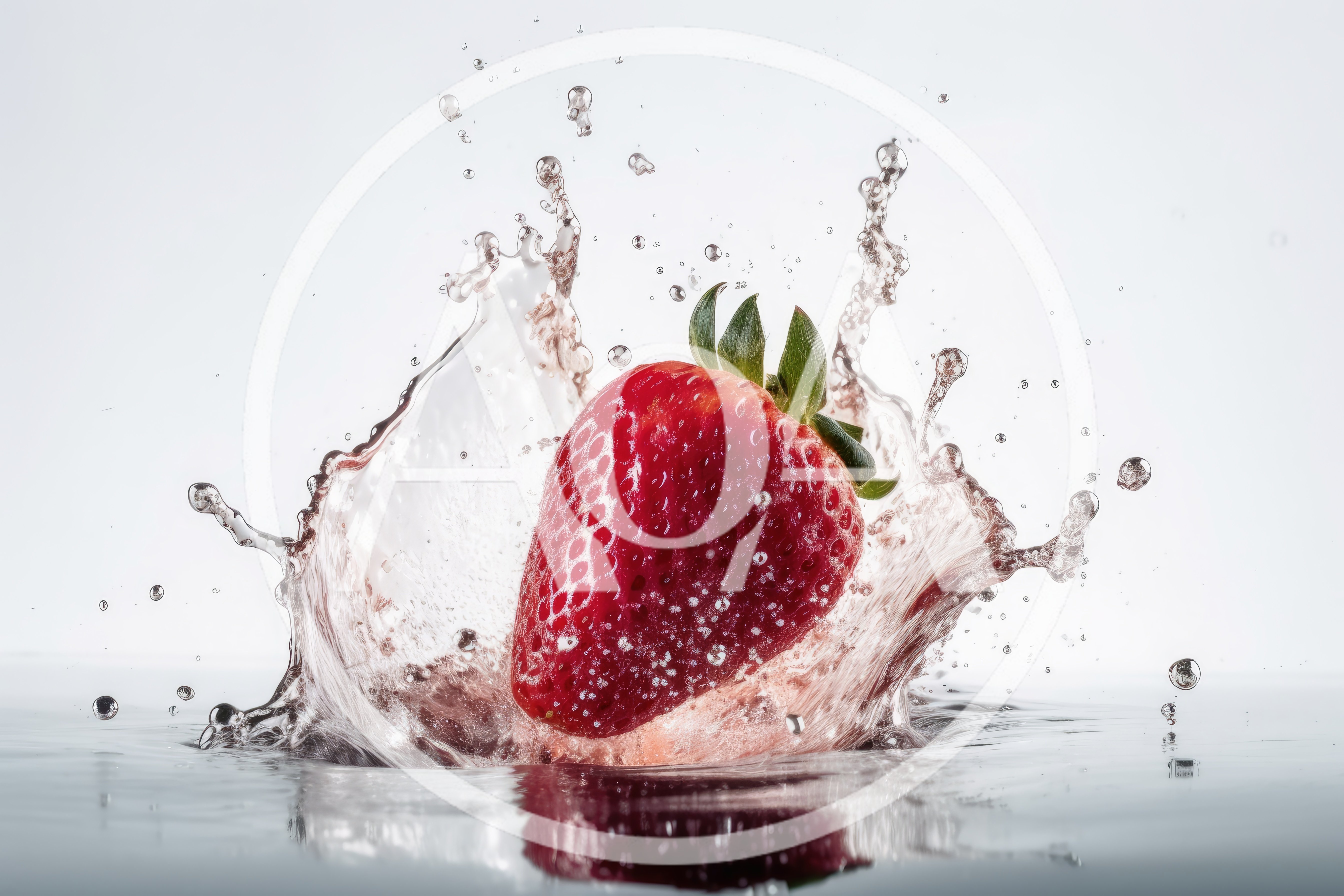 Fresh Strawberry Dropping Into Water With Splash