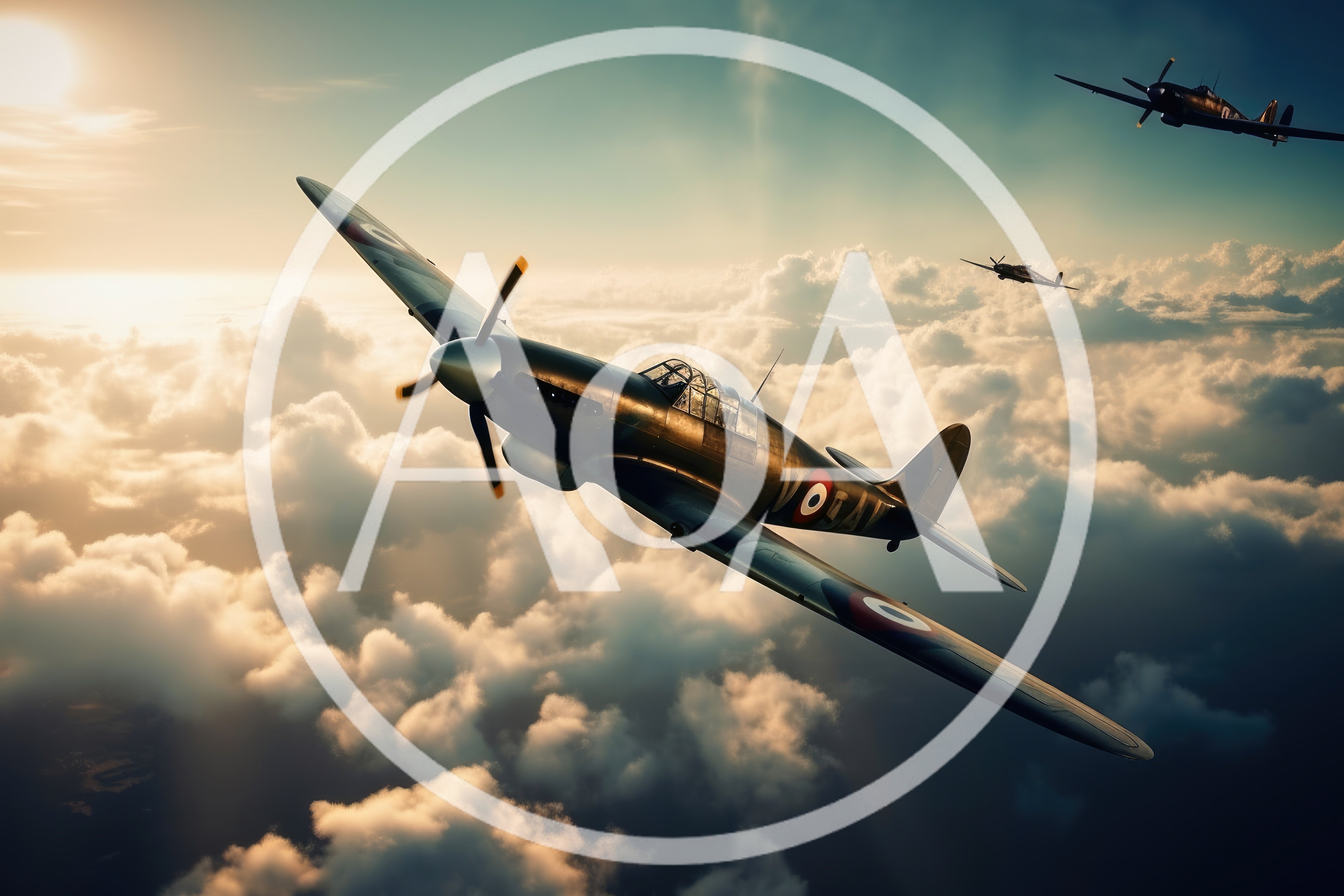 Vintage Fighter Planes Flying Above Clouds At Sunset