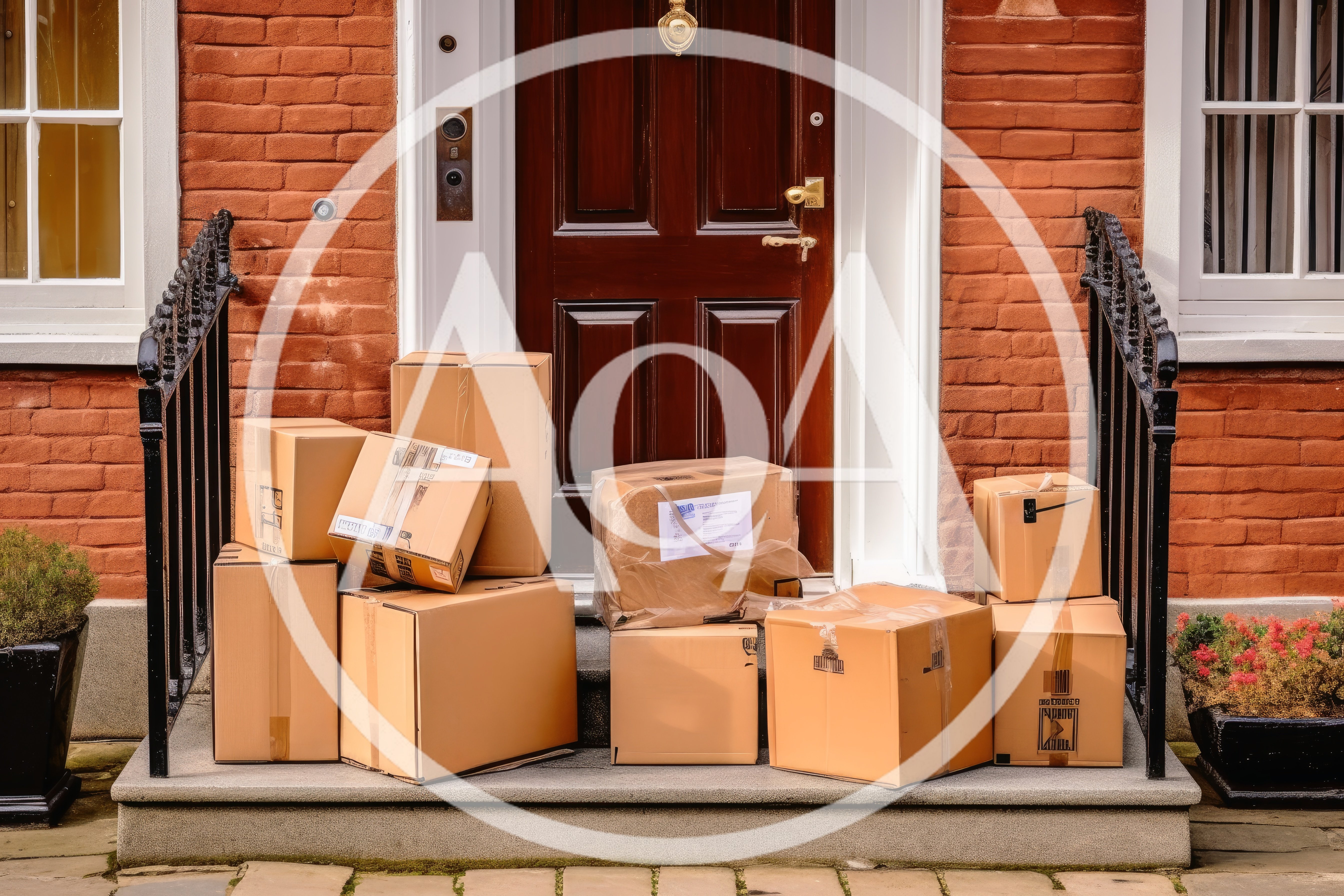 Multiple Cardboard Delivery Packages Stacked On Front Porch