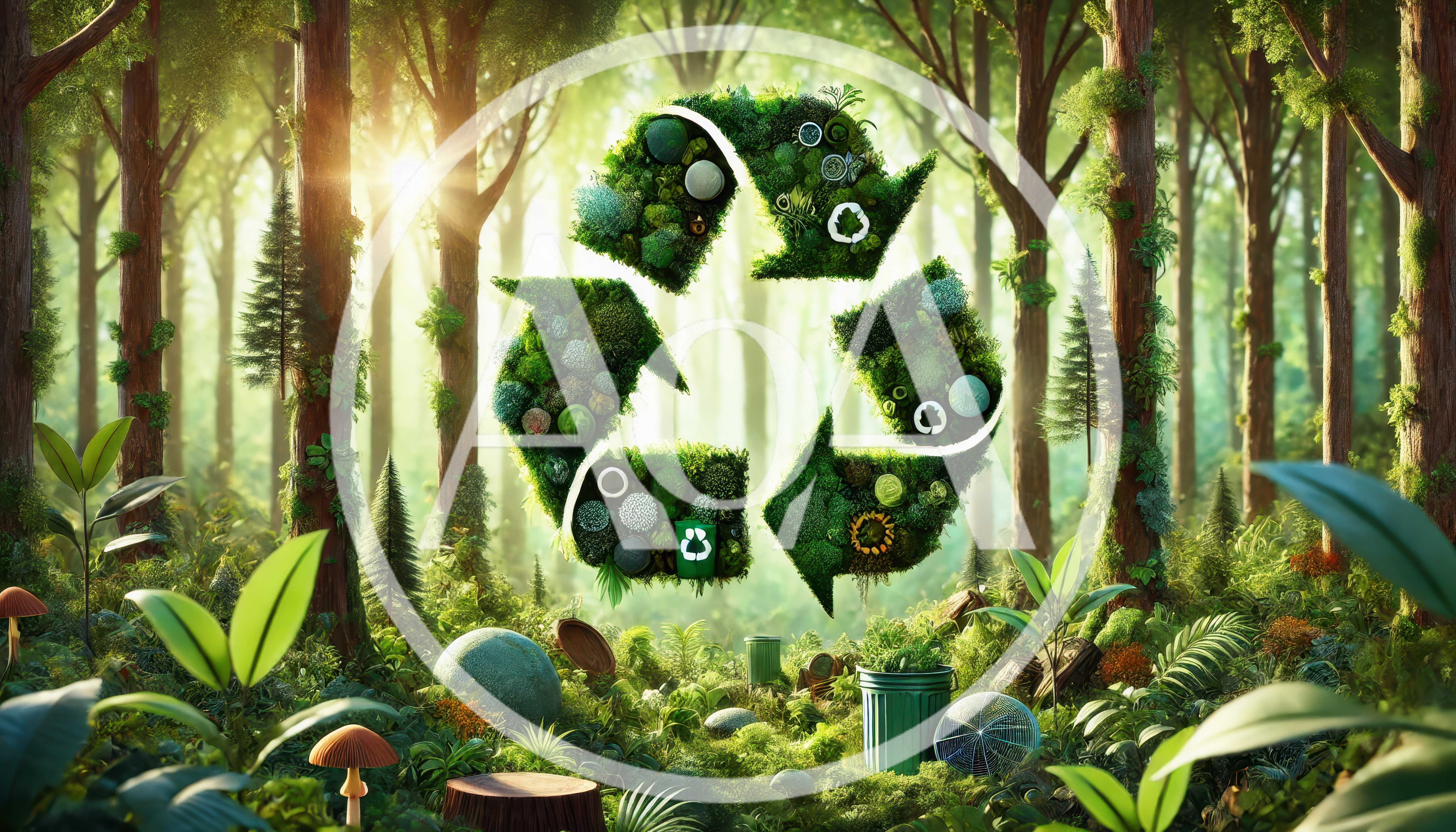 Recycle Symbol Made Of Moss In A Lush Forest
