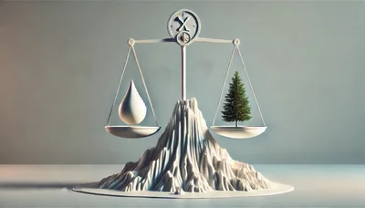 Conceptual Balance Scale With Water Drop And Pine Tree