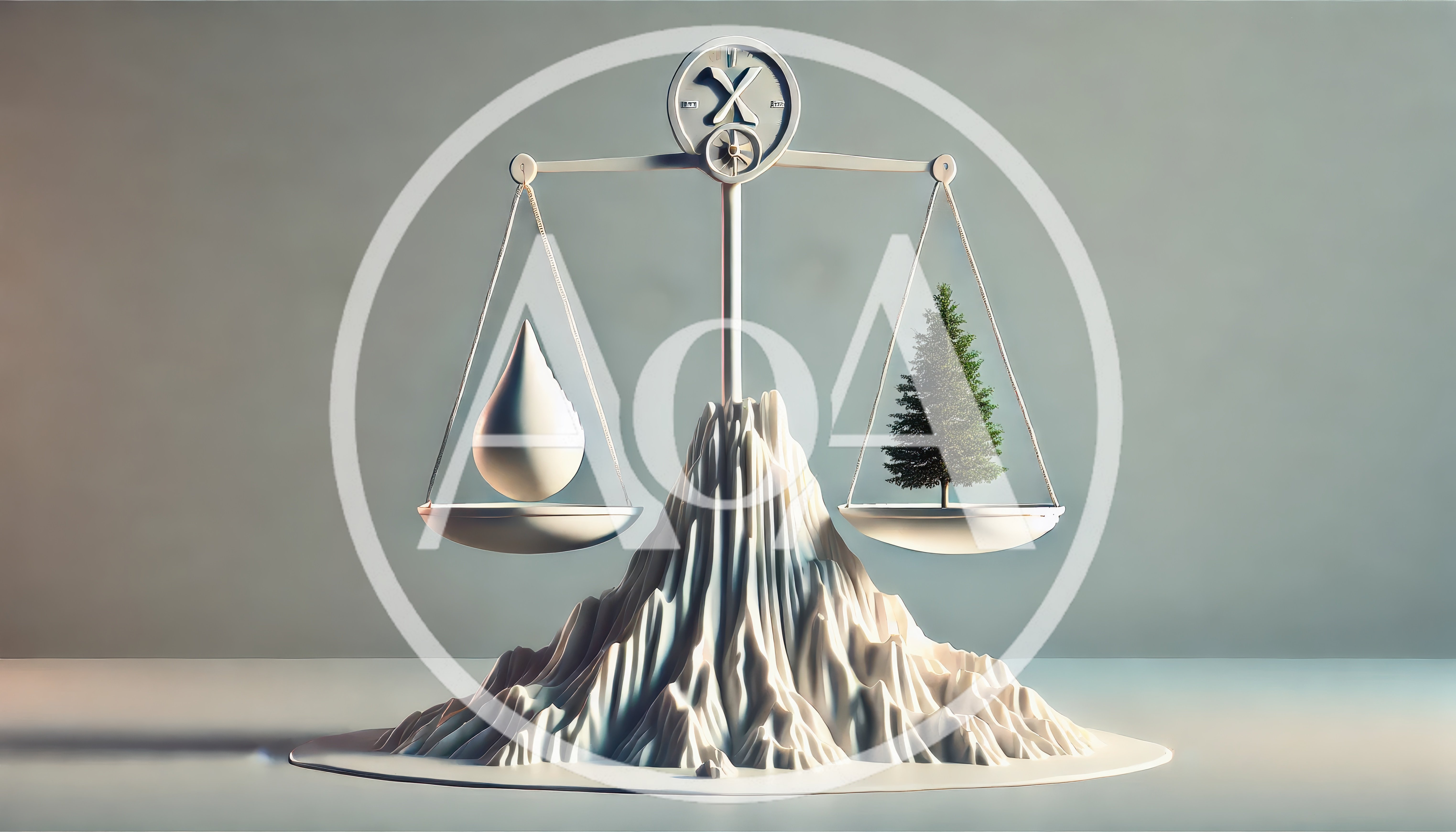 Conceptual Balance Scale With Water Drop And Pine Tree