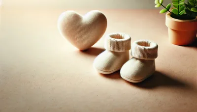 Baby Booties and Heart Ornament on Soft Surface