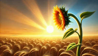 Single Sunflower Standing In A Golden Wheat Field