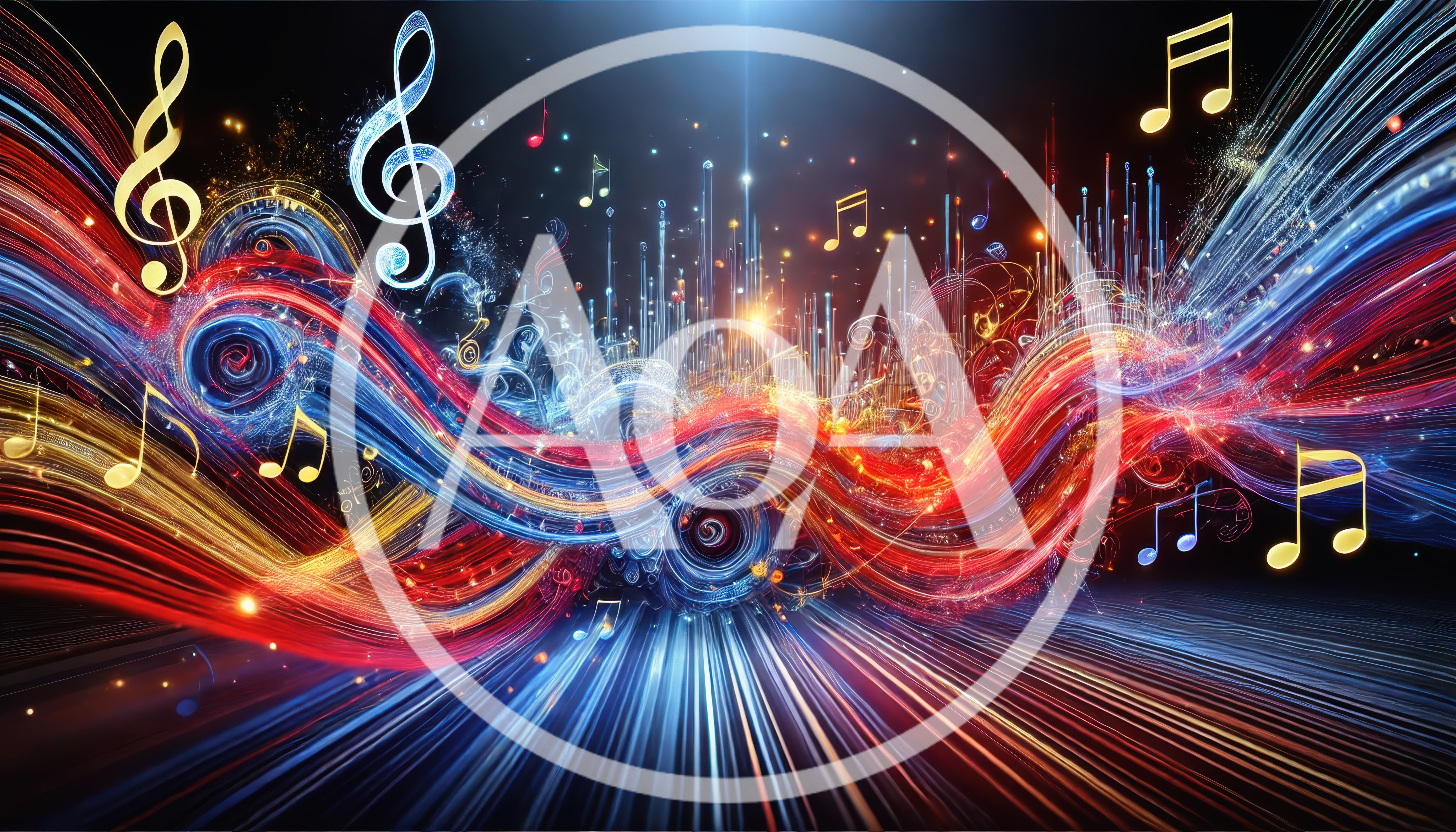 Abstract Musical Waves With Floating Notes