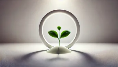 Small Green Sprout Growing Inside A Minimalist Circular Frame