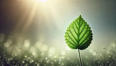 Single Green Leaf Backlit by Morning Sunlight