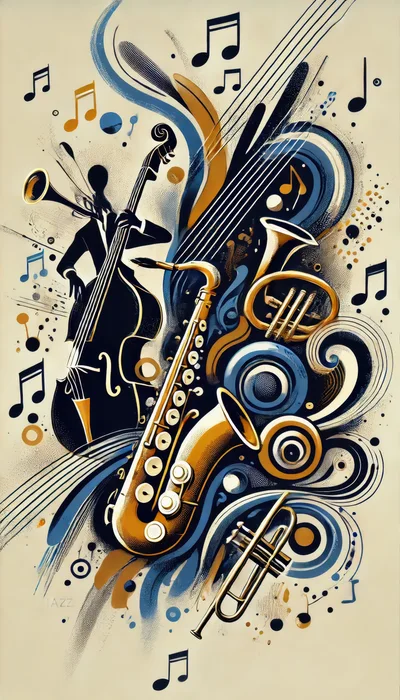 Abstract Jazz Music Illustration With Musical Instruments