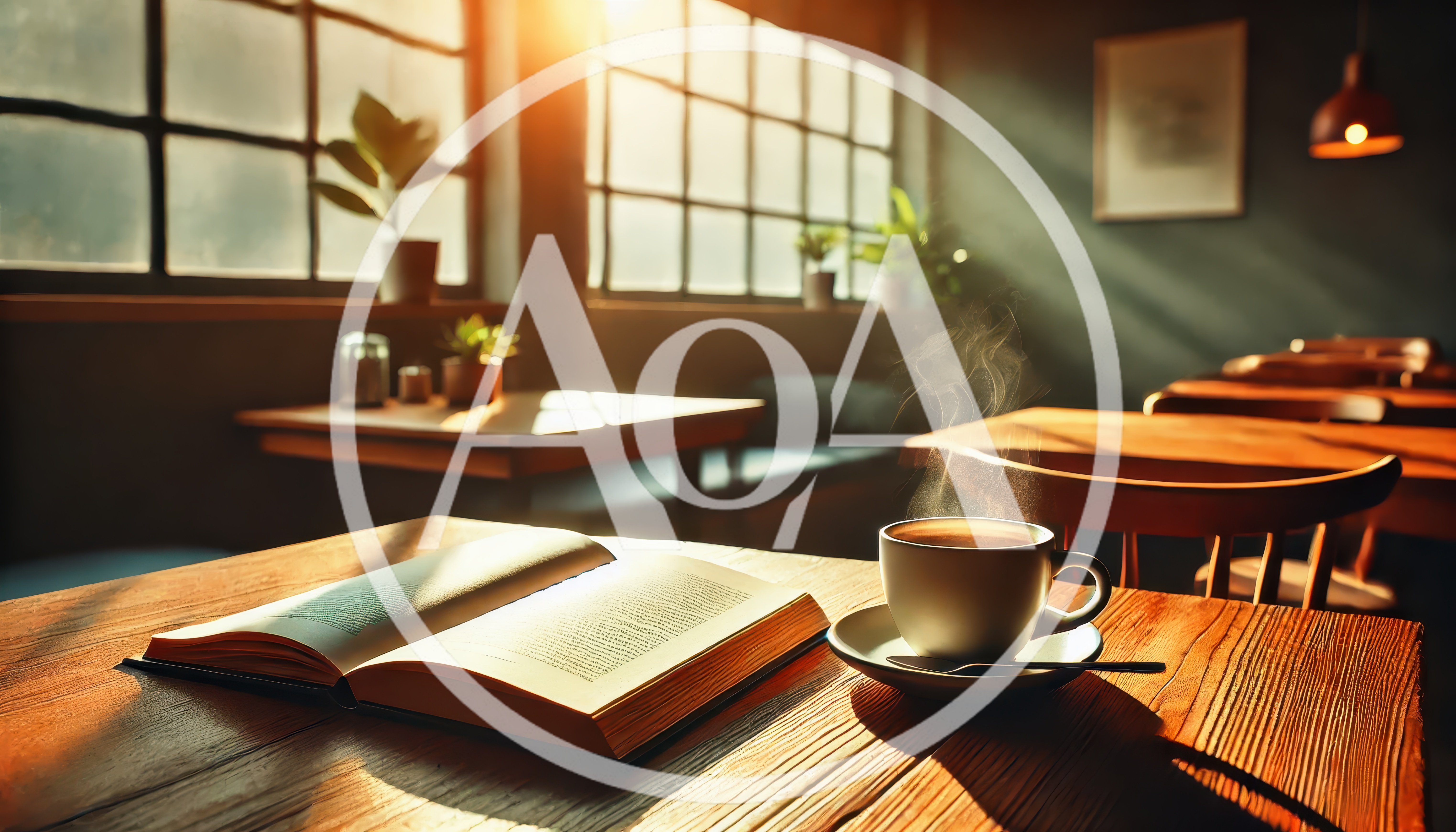 Open Book And Steaming Coffee Cup On Wooden Table
