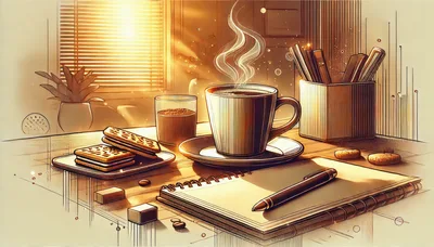Cozy Desk Setup With Coffee And Biscuits