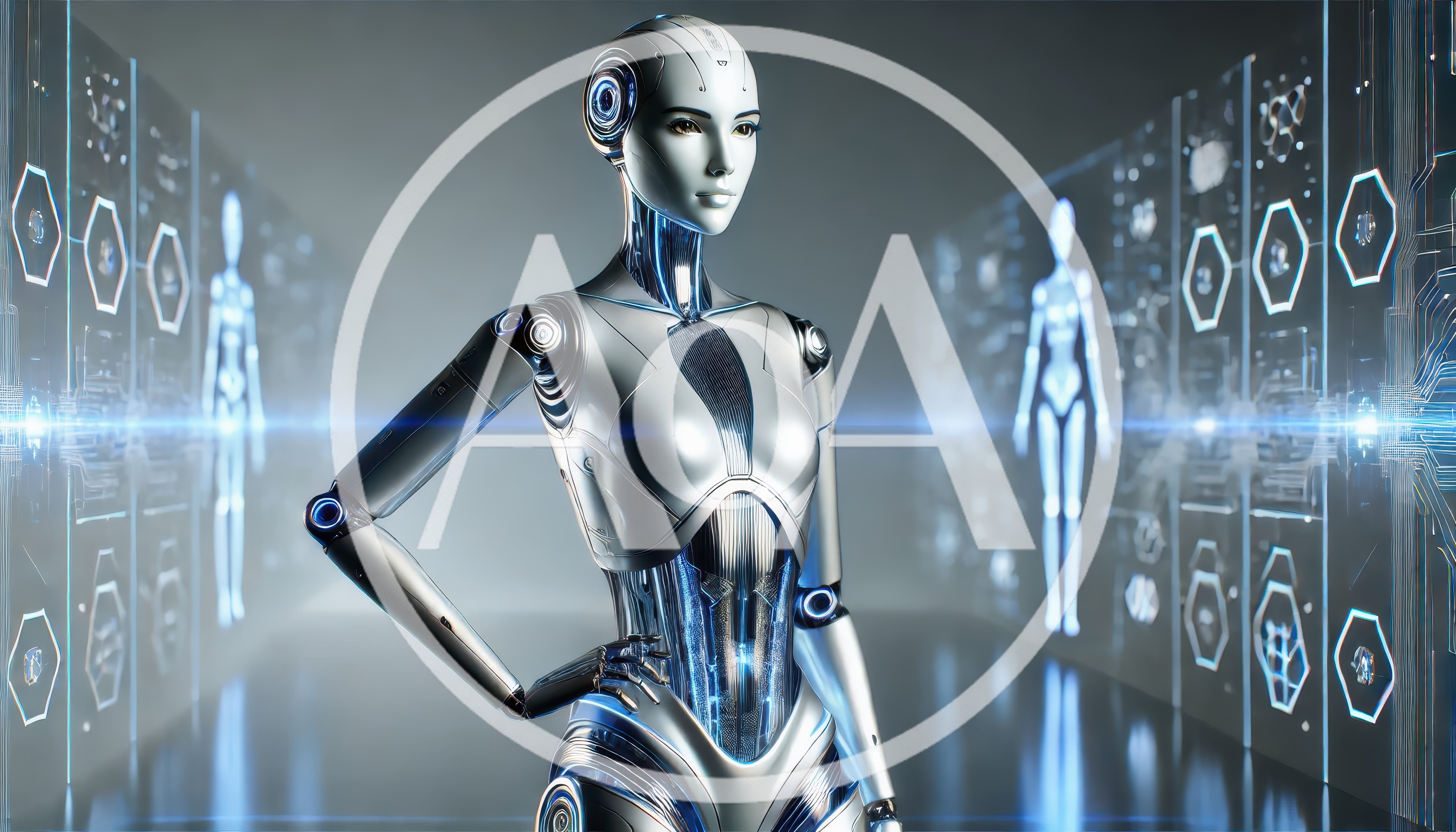 Futuristic Android Standing In A High Tech Laboratory