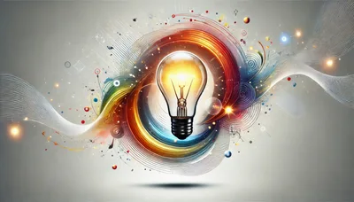 Glowing Light Bulb With Abstract Colorful Swirls