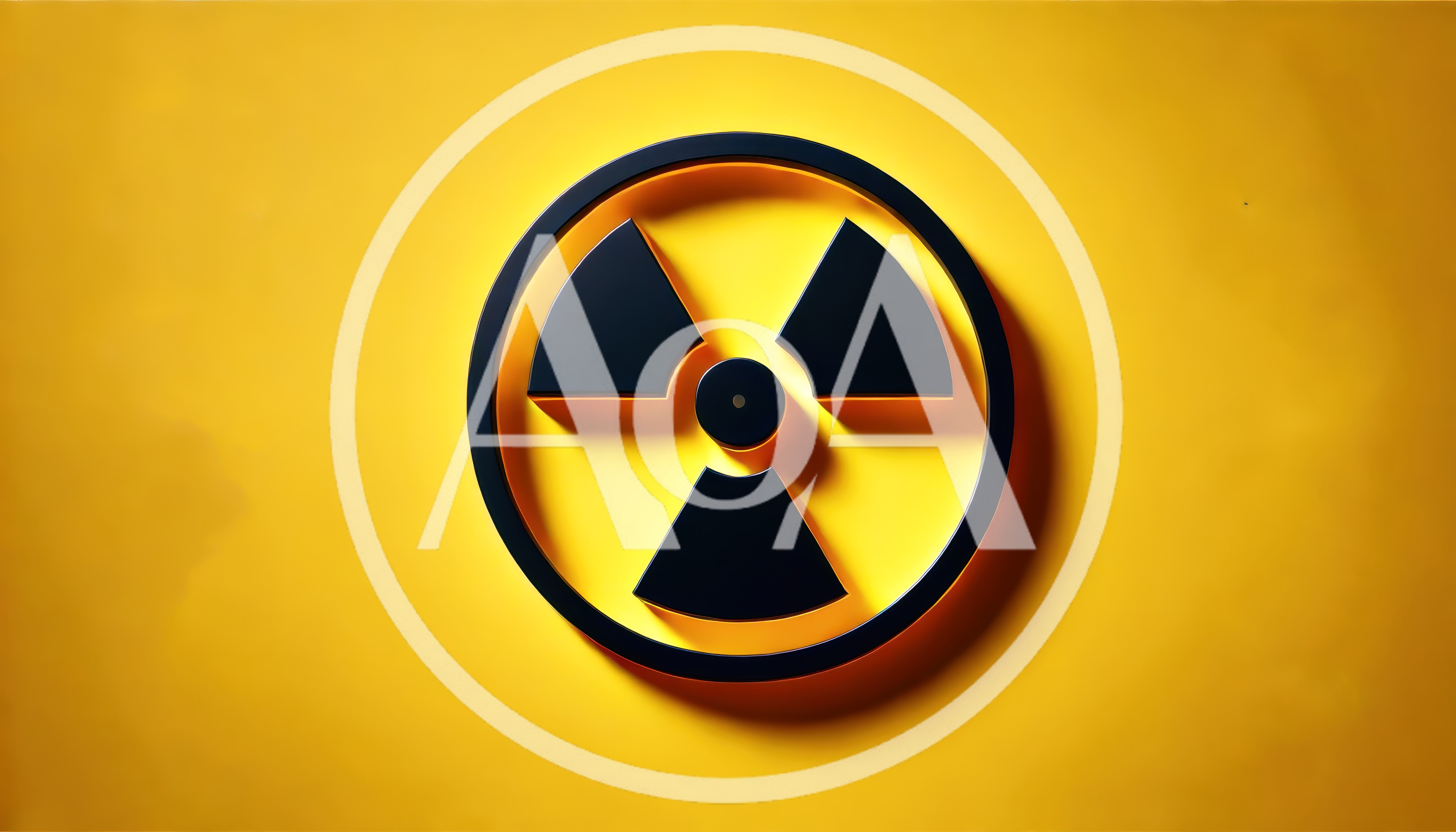 3D Radioactive Hazard Symbol On Yellow Background