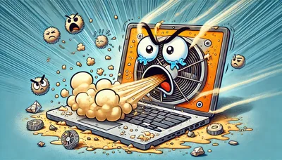Cartoon Laptop Overheating With Dust And Debris