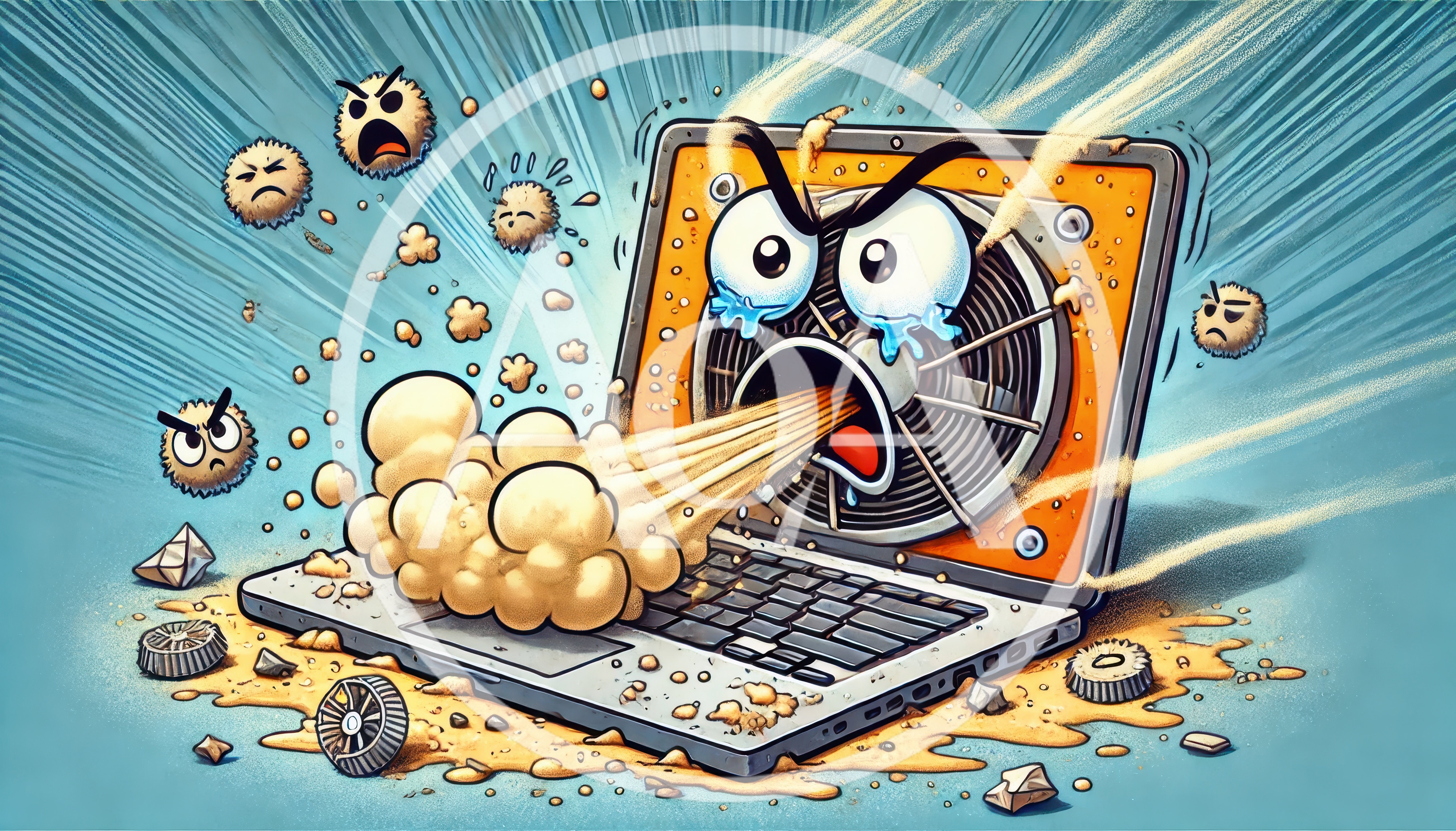 Cartoon Laptop Overheating With Dust And Debris