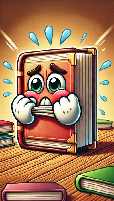 Anxious Cartoon Book Character With Sweating Expression