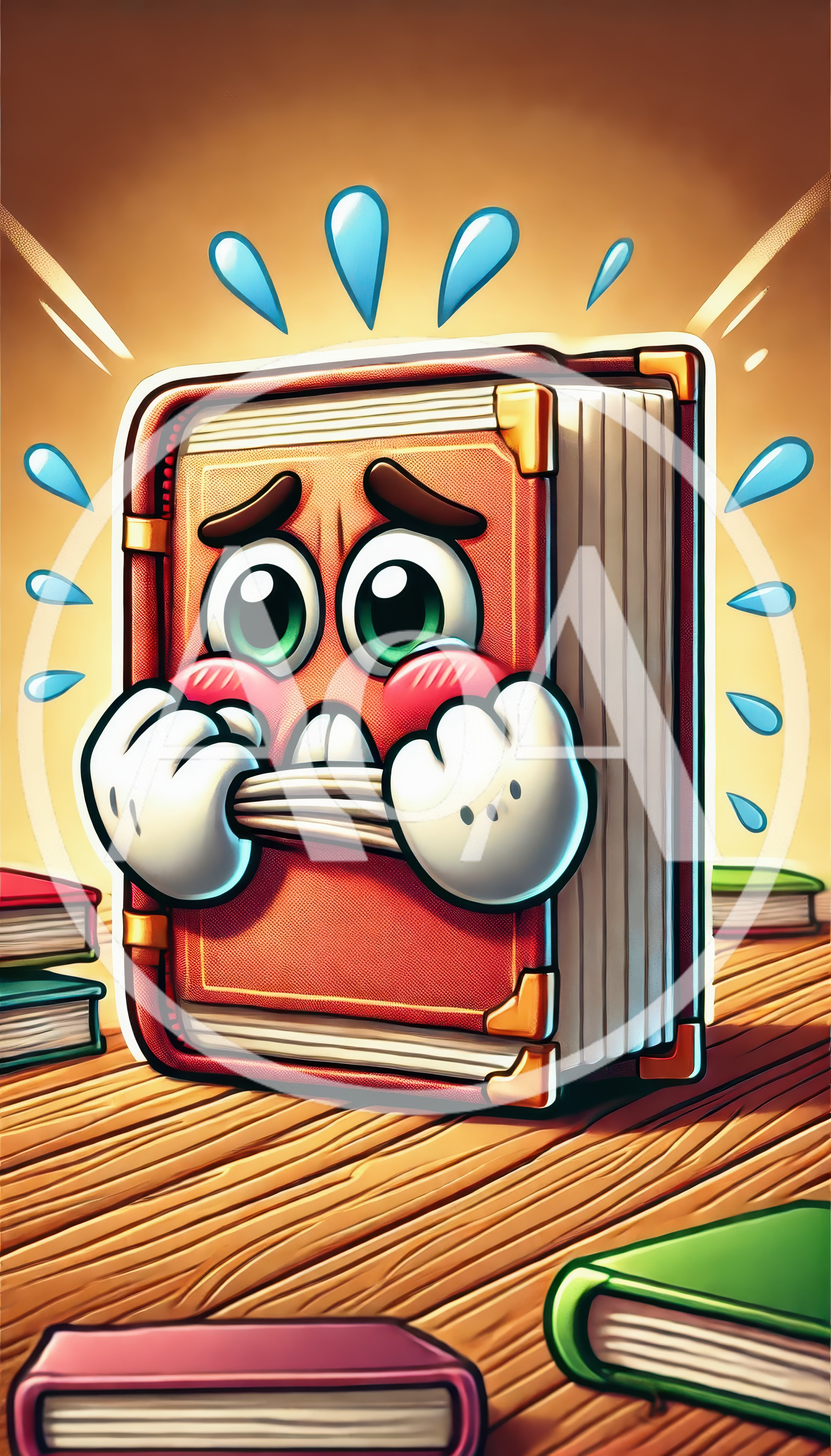 Anxious Cartoon Book Character With Sweating Expression