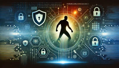 Digital Human Silhouette Surrounded By Cybersecurity Icons