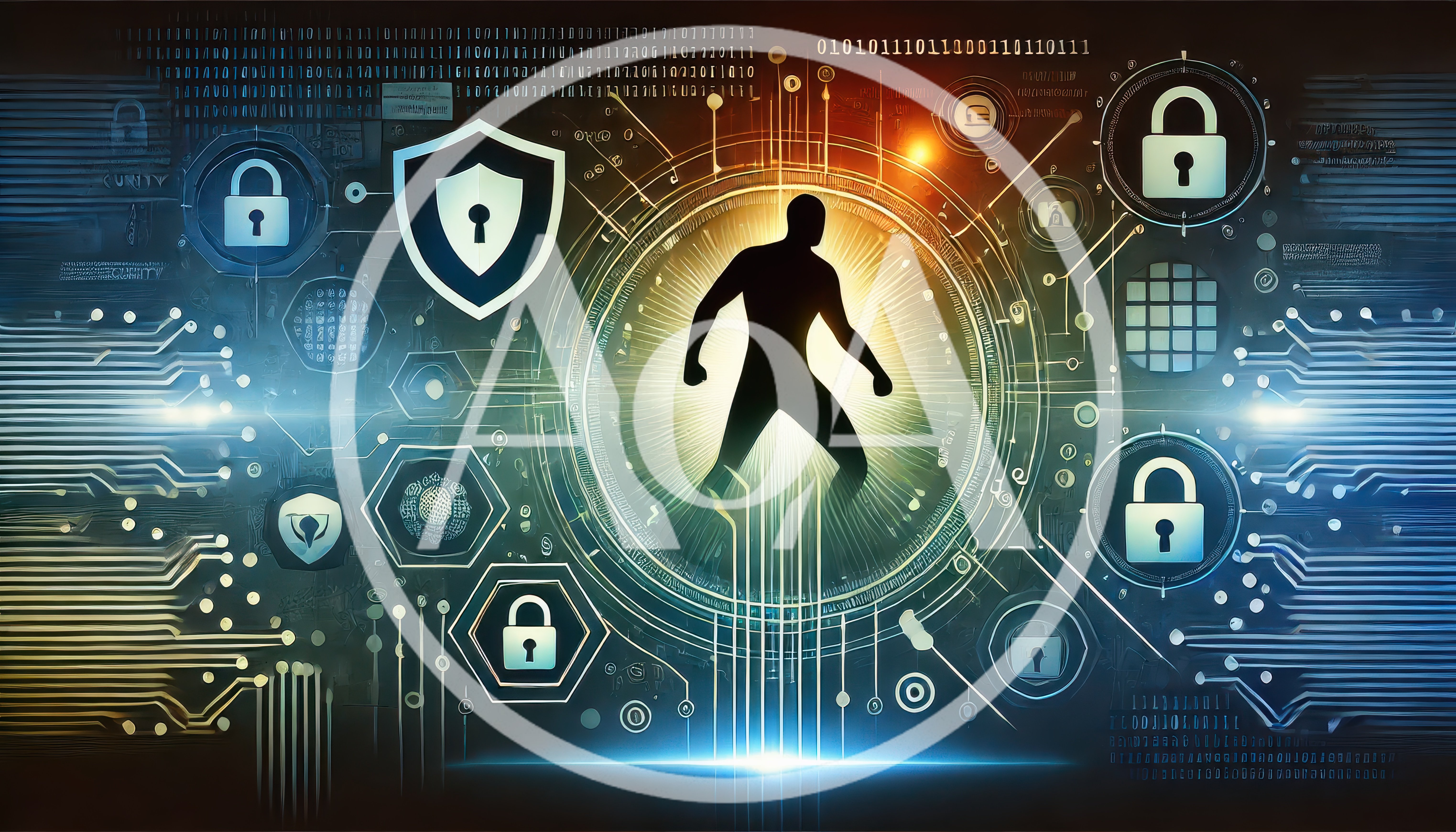 Digital Human Silhouette Surrounded By Cybersecurity Icons