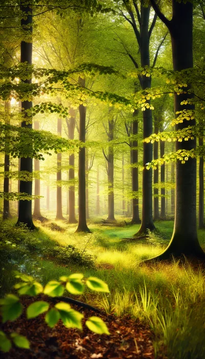 Sunlight Streaming Through A Lush Green Forest