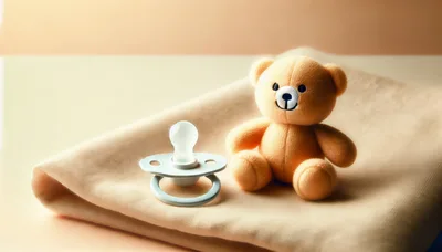 Teddy Bear and Pacifier on Soft Fabric