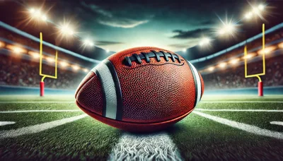 American Football Resting On Stadium Field Turf