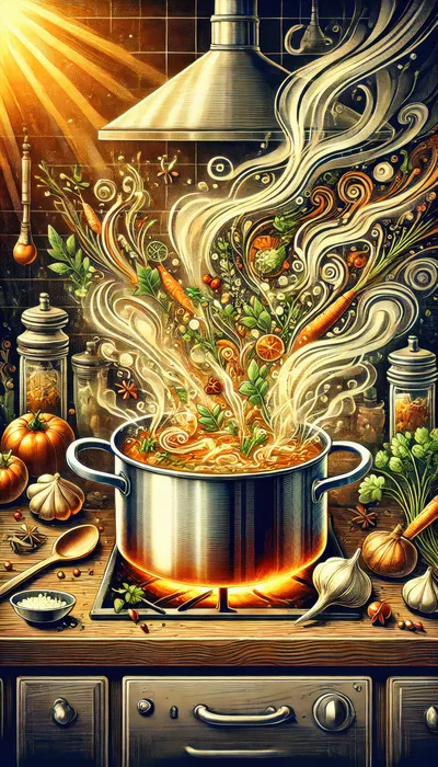 Cooking Vegetable Soup In A Kitchen Pot