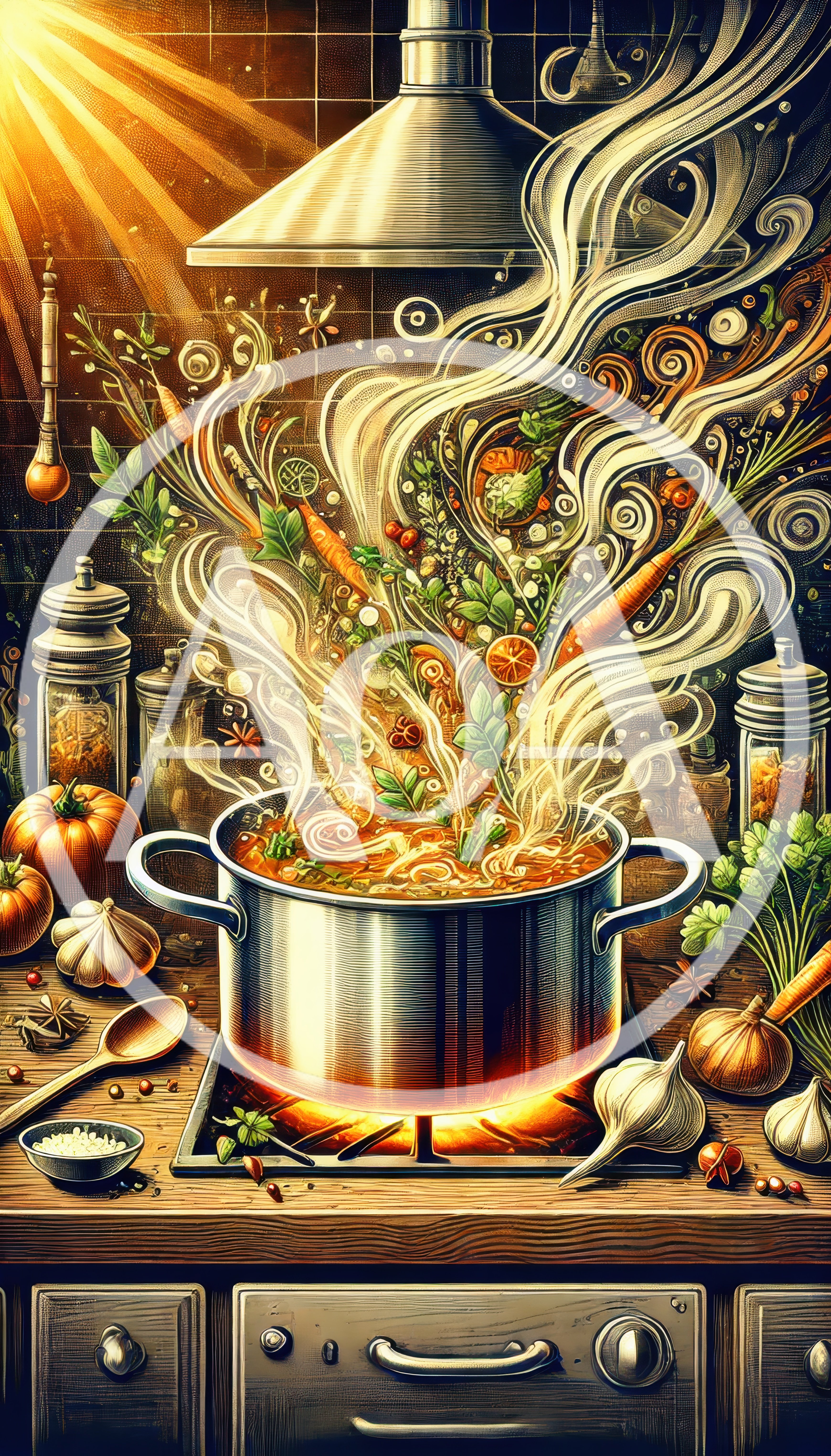 Cooking Vegetable Soup In A Kitchen Pot