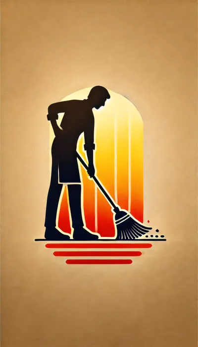 Minimalist Silhouette Of A Person Sweeping With A Broom
