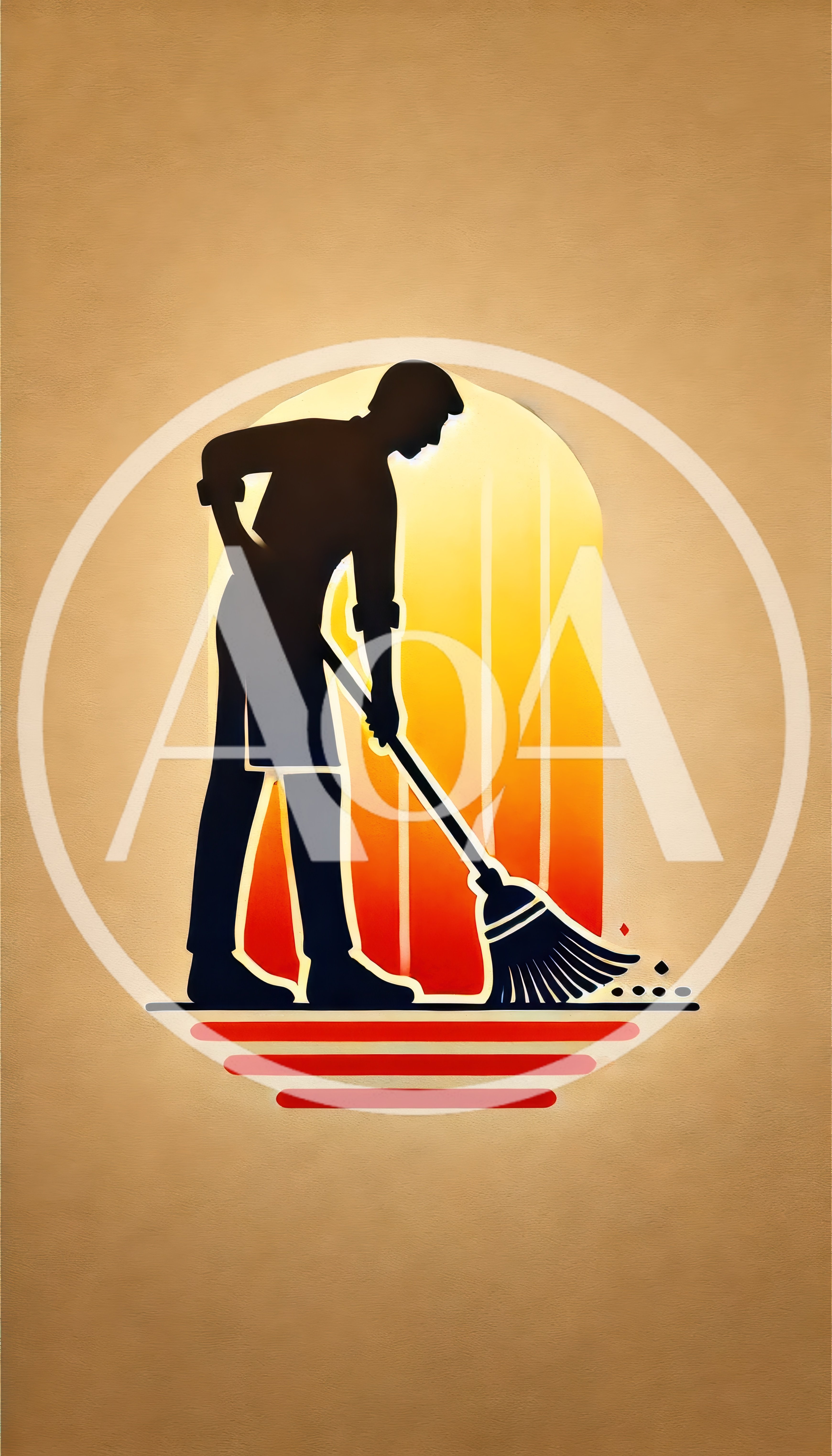 Minimalist Silhouette Of A Person Sweeping With A Broom