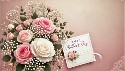 Mother's Day Greeting Card With Pink And White Roses