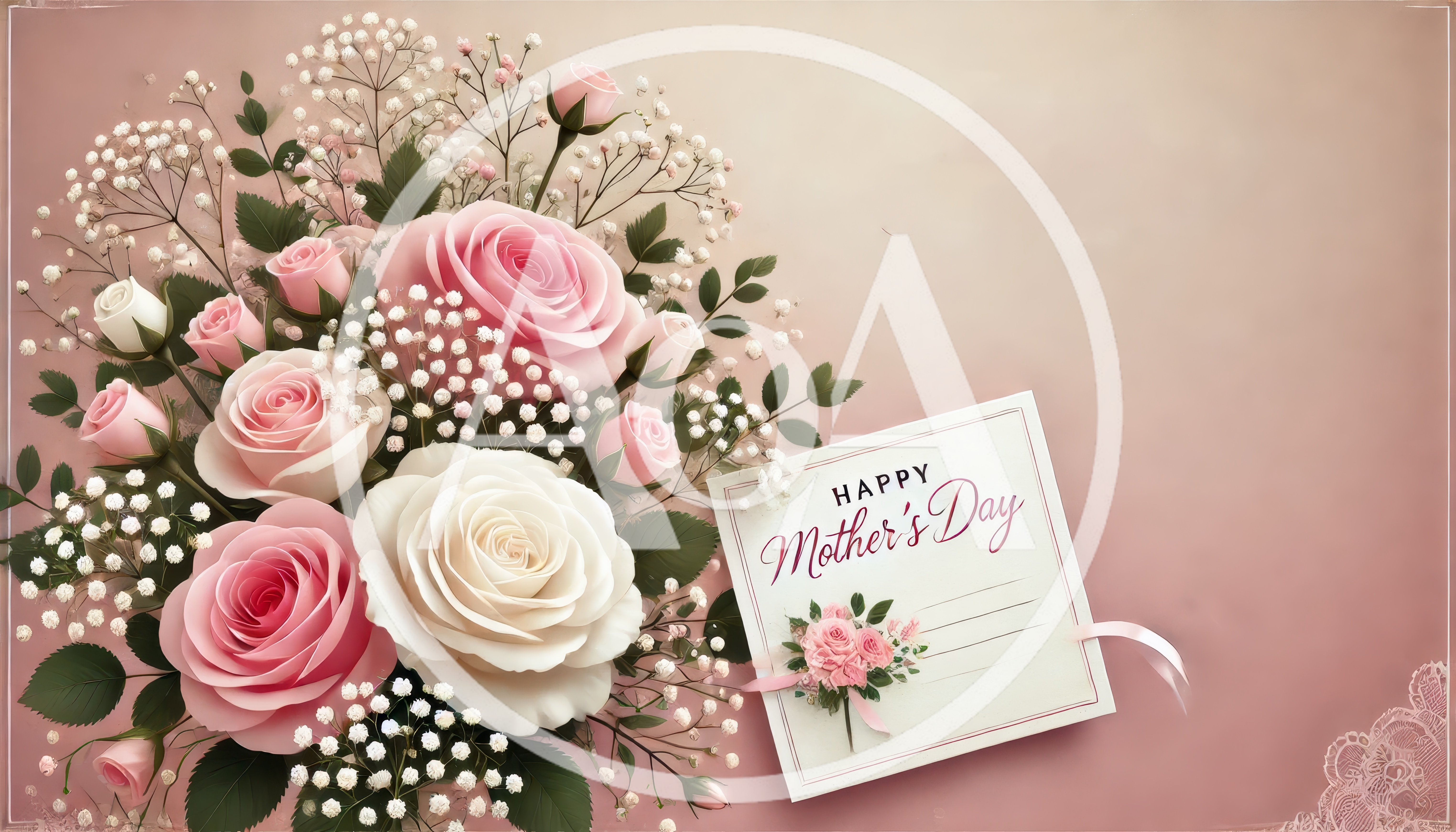 Mother's Day Greeting Card With Pink And White Roses