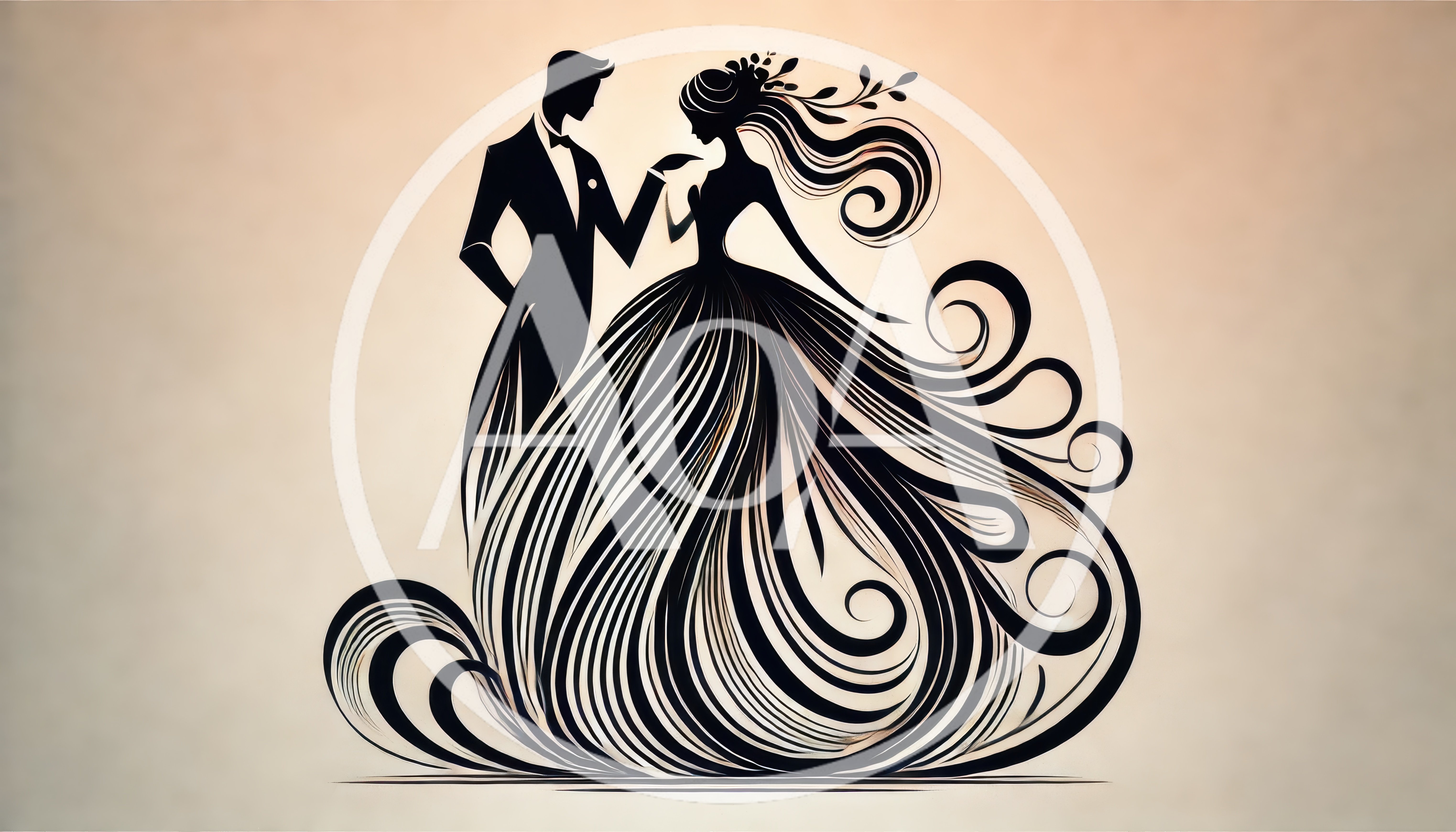 Elegant Silhouette Of A Bride And Groom Dancing