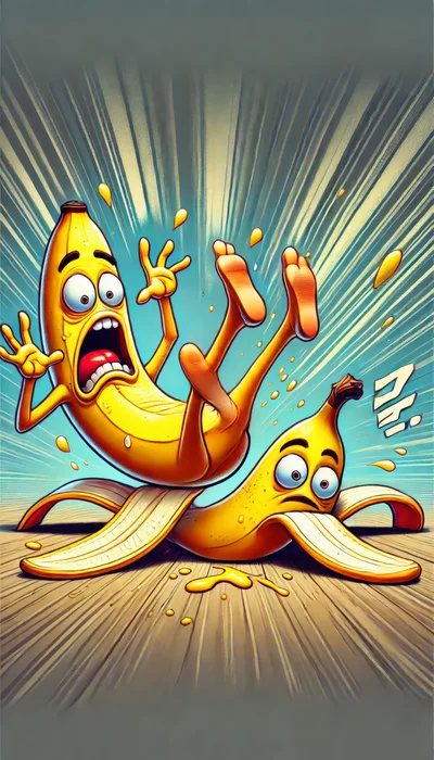Cartoon Banana Slipping On A Banana Peel