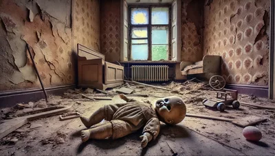 Abandoned Nursery Room With Old Doll And Toys