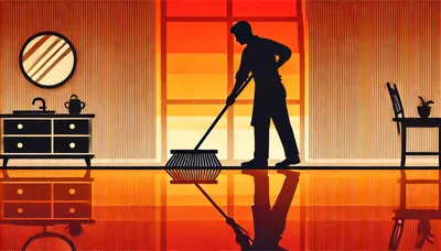 Silhouette Of A Man Sweeping The Floor
