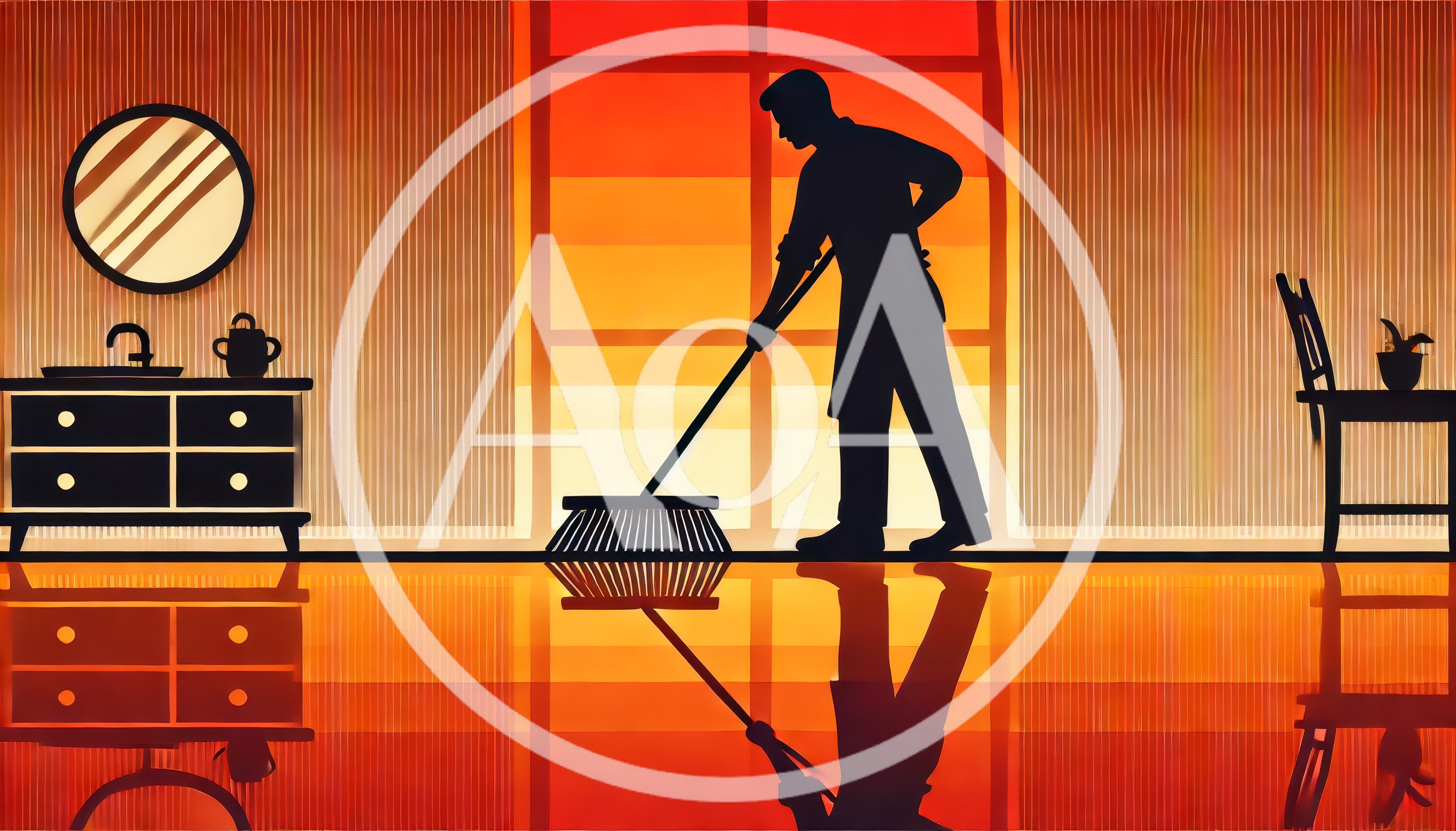 Silhouette Of A Man Sweeping The Floor