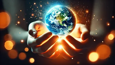 Human Hands Holding A Glowing Earth Globe