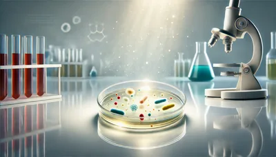 Microbiology Laboratory Petri Dish With Microscope And Test Tubes