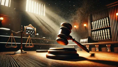 Wooden Gavel Striking Sound Block In Courtroom