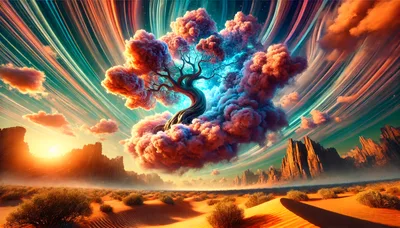 Surreal Floating Tree Above A Desert Landscape