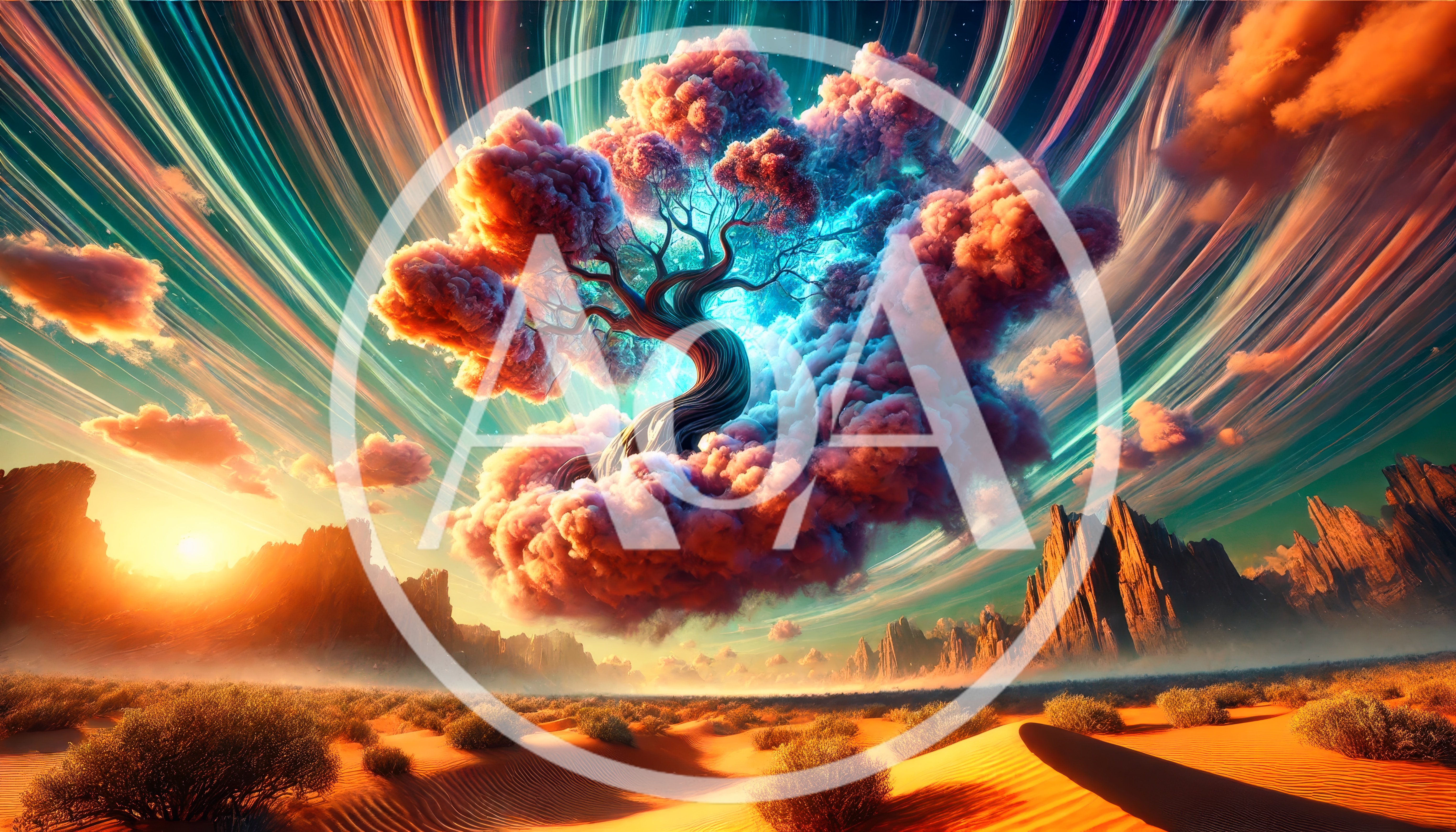 Surreal Floating Tree Above A Desert Landscape