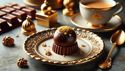 Gourmet Chocolate Truffle Dessert on Ornate Gold Plate
