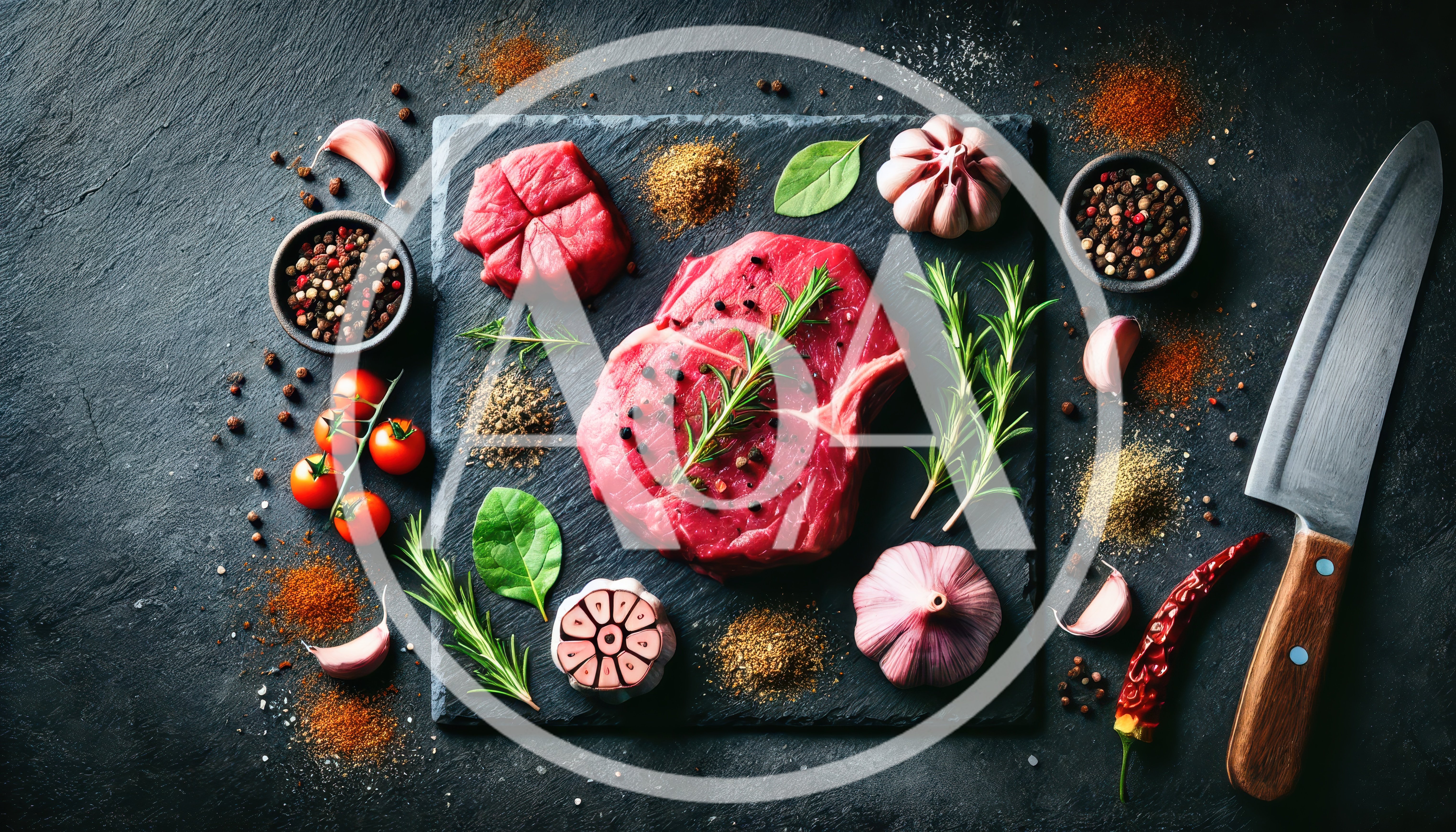 Raw Beef Steak With Herbs And Spices On Slate
