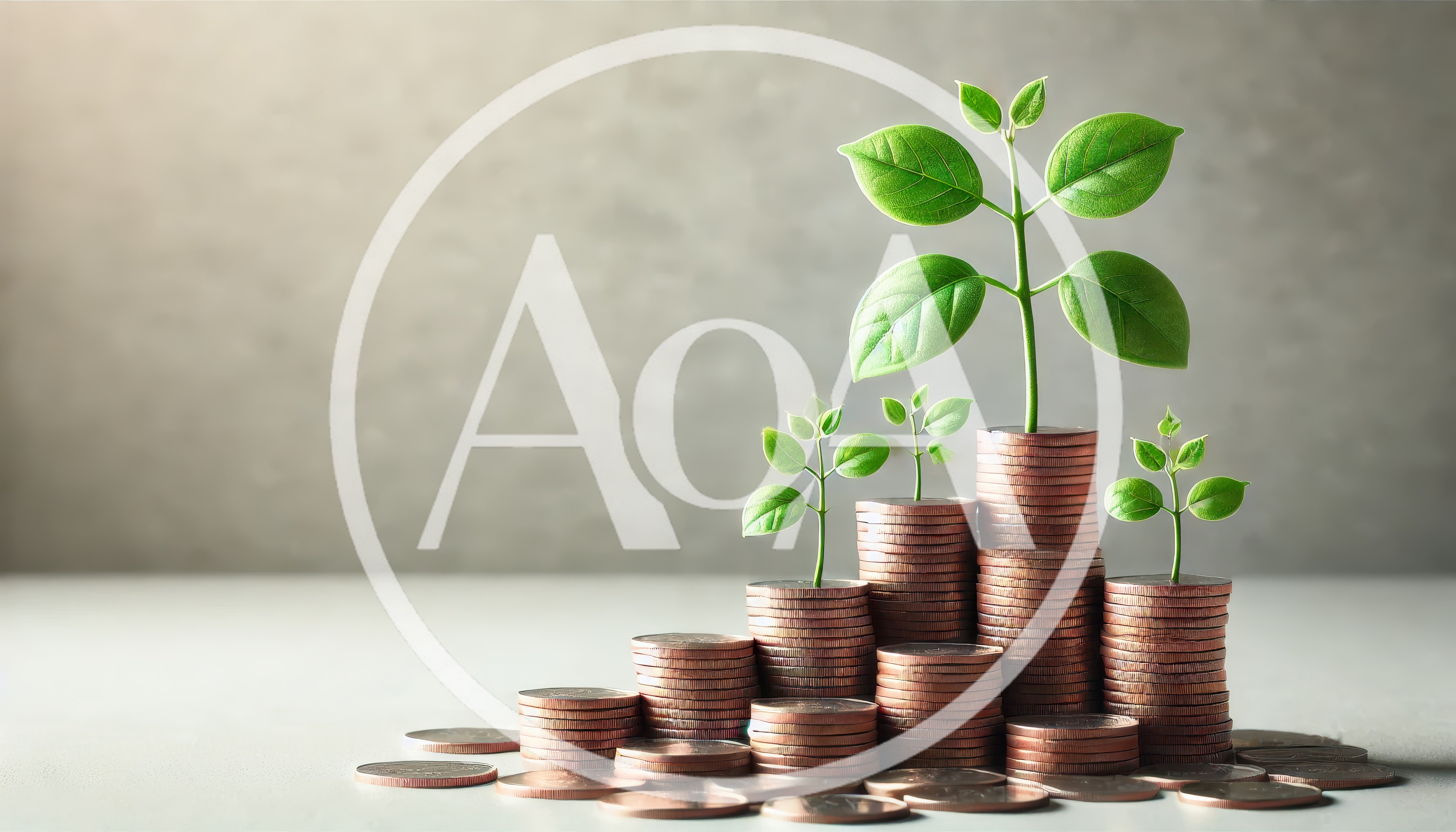Small Green Plants Growing From Stacks Of Copper Coins