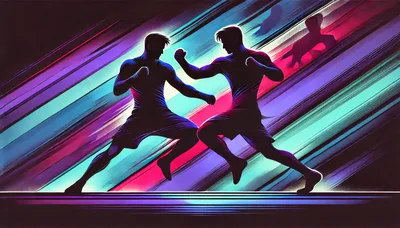 Two Boxers Sparring In A Vibrant Neon Style