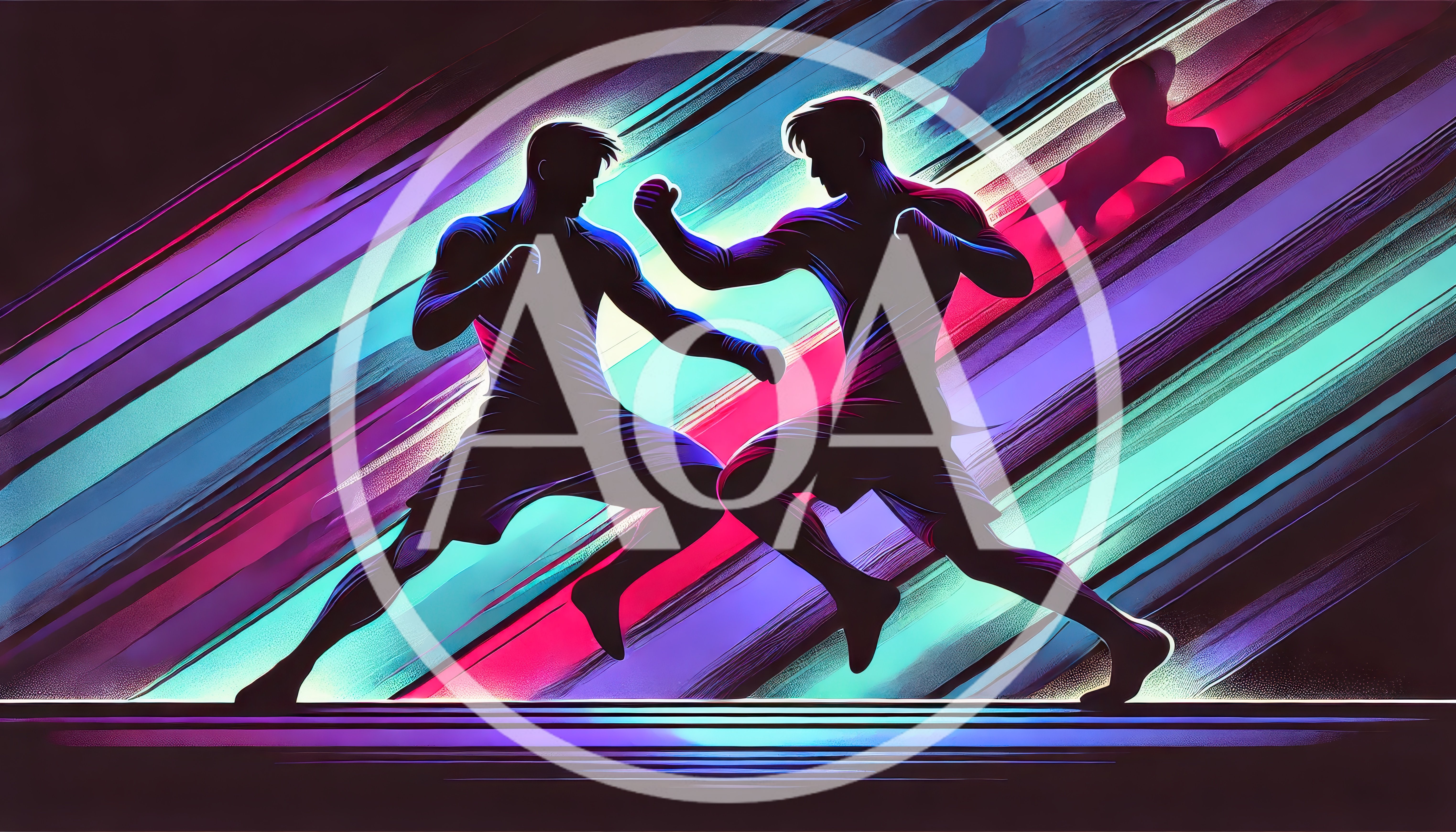 Two Boxers Sparring In A Vibrant Neon Style