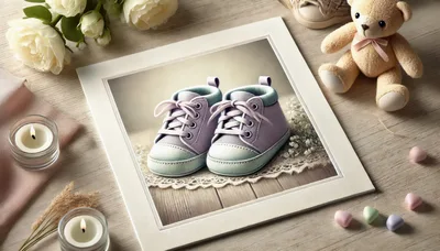 Baby Shoes In A Picture Frame With Teddy Bear